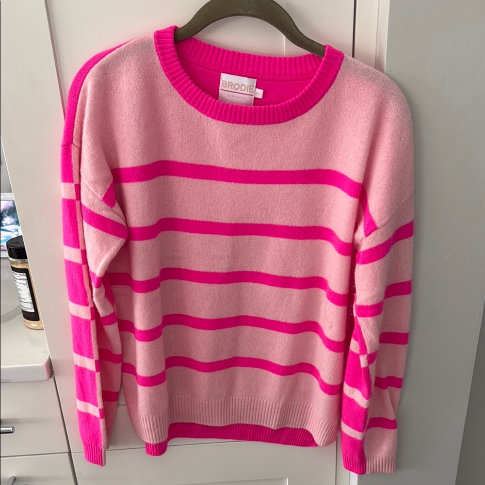 Brodie 100% cashmere pink striped Women's Sweater. Size small. Worn once.